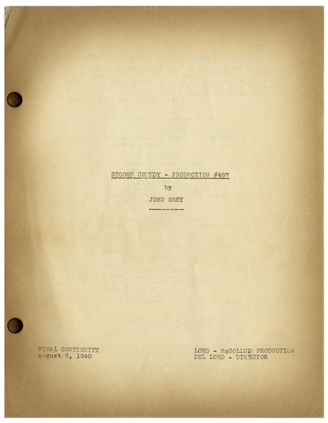 Moe Howard's Personally Owned Three Stooges' Columbia Pictures Script for Their 1940 Film, ''All the World's a Stooge''